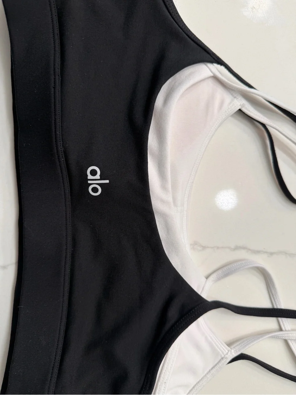 ALO Yoga Black and White Strappy Swim Bralette